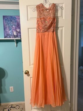 Sleeveless Beaded Coral Prom Dress